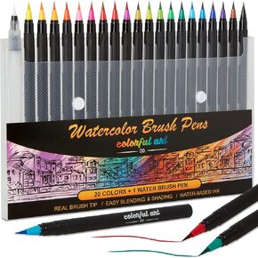 DiYiMi Colorful Art Co. Brush Pens - 20 Piece Watercolor Pen Set w/Premium Brush Tip – Vibrant Paint Markers for Blending, Painting, Coloring, Lettering, Calligraphy, Arts and Crafts in Kuwait