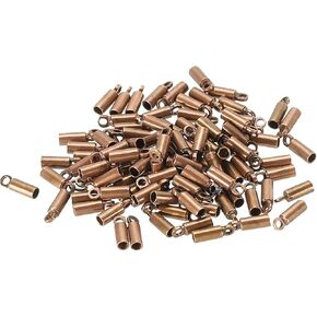 PATIKIL 100Pcs Cord End Caps 1.5mm End Cap Barrel Beads Kumihimo End Caps Brass for Leather Cord, Tassels, Jewelry Making 2mm Length Copper Tone