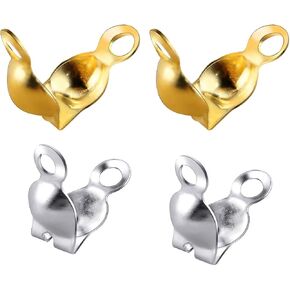 نيوب متداخلة 1400 قطعة من اغطية عقدة اطراف الخرز المعدنية المفتوحة، اغطية طرفية من صدف الحديد لتصنع المجوهرات والحرف اليدوية (ذهبي وفضي) in Kuwait