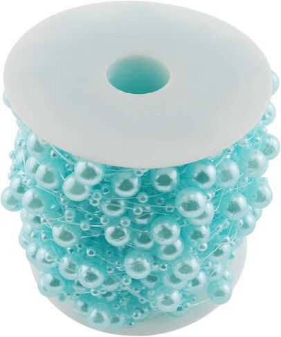 E-outstanding Pearl Garland 30m/98ft Fishing Line Artificial Blue Pearls Beads Chain String Garland Roll Pearl Beaded Trim for DIY Wedding Party Bouquet Decor 8mm and 3mm in Saudi Arabia