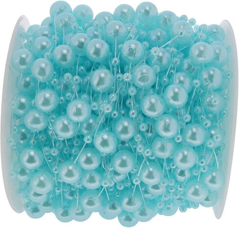 E-outstanding Pearl Garland 30m/98ft Fishing Line Artificial Blue Pearls Beads Chain String Garland Roll Pearl Beaded Trim for DIY Wedding Party Bouquet Decor 8mm and 3mm in Saudi Arabia