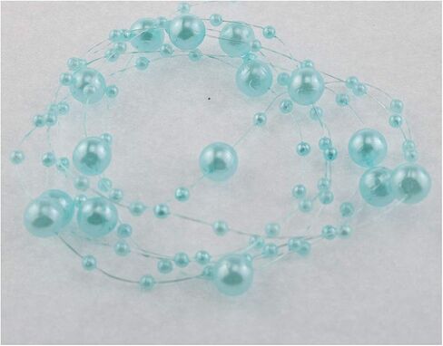 E-outstanding Pearl Garland 30m/98ft Fishing Line Artificial Blue Pearls Beads Chain String Garland Roll Pearl Beaded Trim for DIY Wedding Party Bouquet Decor 8mm and 3mm in Saudi Arabia