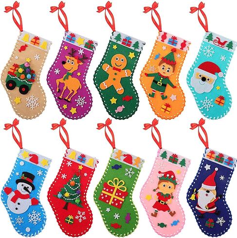 SATINIOR 10 Pieces Christmas Felt Stocking Kits DIY Sewing Stockings Decoration Crafts Ornaments Kit Tree Wall Door Hanging Present for Toddler and Kids GY-SATINIOR-1640 in Saudi Arabia