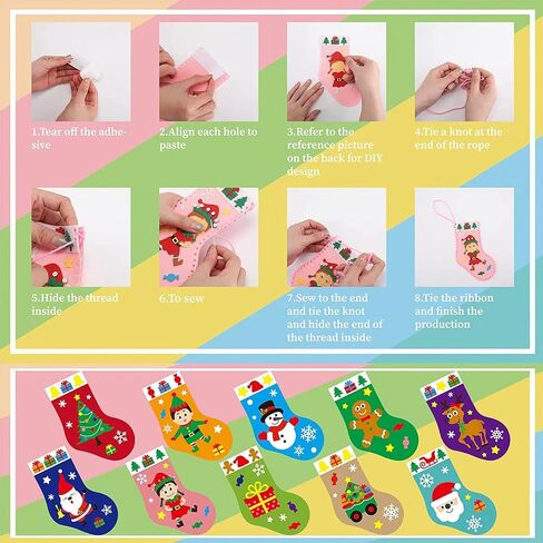 SATINIOR 10 Pieces Christmas Felt Stocking Kits DIY Sewing Stockings Decoration Crafts Ornaments Kit Tree Wall Door Hanging Present for Toddler and Kids GY-SATINIOR-1640 in Saudi Arabia