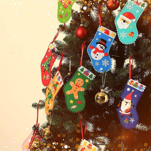 SATINIOR 10 Pieces Christmas Felt Stocking Kits DIY Sewing Stockings Decoration Crafts Ornaments Kit Tree Wall Door Hanging Present for Toddler and Kids GY-SATINIOR-1640 in Saudi Arabia