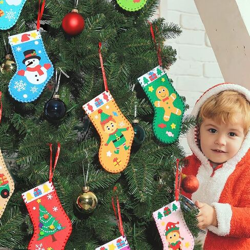 SATINIOR 10 Pieces Christmas Felt Stocking Kits DIY Sewing Stockings Decoration Crafts Ornaments Kit Tree Wall Door Hanging Present for Toddler and Kids GY-SATINIOR-1640 in Saudi Arabia