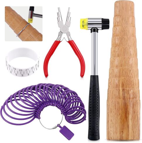 Hilitchi 5Pcs Jewelry Tool Set Including Rubber Hammer, Wooden Bracelet Sizing Bangle Mandrel, Jewelry Pliers, Plastic Wrist Sizer Wrist Belt Bracelet for Jewelry Making and Repairing Tools Kit in Saudi Arabia