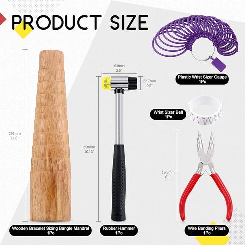 Hilitchi 5Pcs Jewelry Tool Set Including Rubber Hammer, Wooden Bracelet Sizing Bangle Mandrel, Jewelry Pliers, Plastic Wrist Sizer Wrist Belt Bracelet for Jewelry Making and Repairing Tools Kit in Saudi Arabia