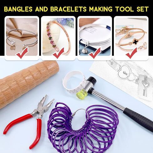 Hilitchi 5Pcs Jewelry Tool Set Including Rubber Hammer, Wooden Bracelet Sizing Bangle Mandrel, Jewelry Pliers, Plastic Wrist Sizer Wrist Belt Bracelet for Jewelry Making and Repairing Tools Kit in Saudi Arabia