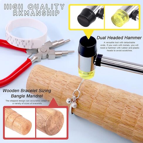 Hilitchi 5Pcs Jewelry Tool Set Including Rubber Hammer, Wooden Bracelet Sizing Bangle Mandrel, Jewelry Pliers, Plastic Wrist Sizer Wrist Belt Bracelet for Jewelry Making and Repairing Tools Kit in Saudi Arabia