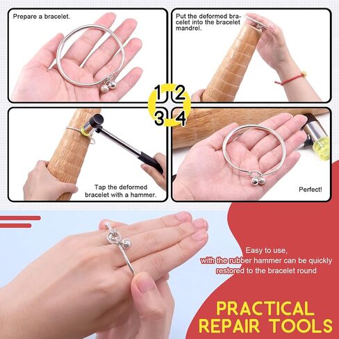 Hilitchi 5Pcs Jewelry Tool Set Including Rubber Hammer, Wooden Bracelet Sizing Bangle Mandrel, Jewelry Pliers, Plastic Wrist Sizer Wrist Belt Bracelet for Jewelry Making and Repairing Tools Kit in Saudi Arabia
