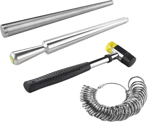 Utoolmart Jewelry Ring Sizer Measuring Tool Set, 4-Pcs Ring Sizer Kit Contains Universal Ring Enlarger Stick Mandrel, Handle Hammers, Ring Size Sticks and Ring Sizers, for Jewelry Repairing Work in Saudi Arabia
