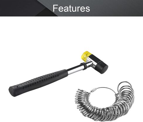 Utoolmart Jewelry Ring Sizer Measuring Tool Set, 4-Pcs Ring Sizer Kit Contains Universal Ring Enlarger Stick Mandrel, Handle Hammers, Ring Size Sticks and Ring Sizers, for Jewelry Repairing Work in Saudi Arabia