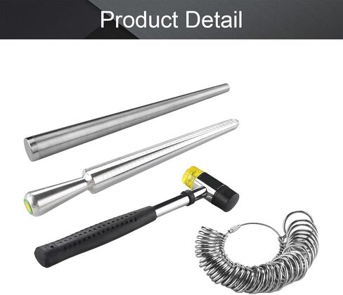 Utoolmart Jewelry Ring Sizer Measuring Tool Set, 4-Pcs Ring Sizer Kit Contains Universal Ring Enlarger Stick Mandrel, Handle Hammers, Ring Size Sticks and Ring Sizers, for Jewelry Repairing Work in Saudi Arabia