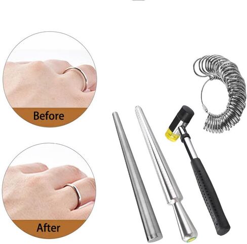 Utoolmart Jewelry Ring Sizer Measuring Tool Set, 4-Pcs Ring Sizer Kit Contains Universal Ring Enlarger Stick Mandrel, Handle Hammers, Ring Size Sticks and Ring Sizers, for Jewelry Repairing Work in Saudi Arabia