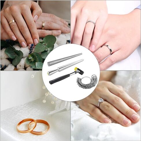 Utoolmart Jewelry Ring Sizer Measuring Tool Set, 4-Pcs Ring Sizer Kit Contains Universal Ring Enlarger Stick Mandrel, Handle Hammers, Ring Size Sticks and Ring Sizers, for Jewelry Repairing Work in Saudi Arabia