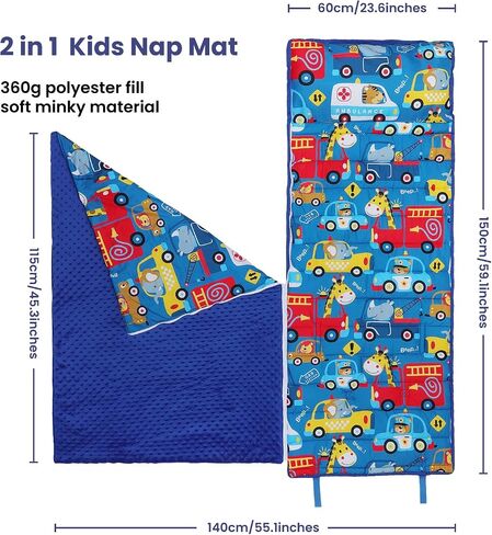 Kids Sleeping Bag Nap Mat with Removable Pillow and Blanket,Extra Thick Large 2 in 1 Slumber Bags for Boys Girls,Toddler Nap Mat for Preschool Daycare Travel Camping in Saudi Arabia