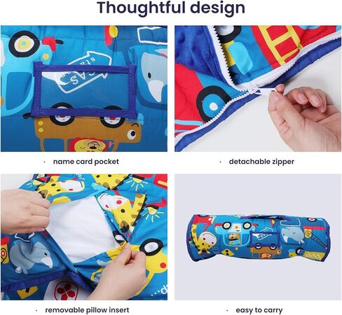 Kids Sleeping Bag Nap Mat with Removable Pillow and Blanket,Extra Thick Large 2 in 1 Slumber Bags for Boys Girls,Toddler Nap Mat for Preschool Daycare Travel Camping in Saudi Arabia