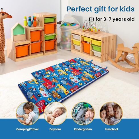 Kids Sleeping Bag Nap Mat with Removable Pillow and Blanket,Extra Thick Large 2 in 1 Slumber Bags for Boys Girls,Toddler Nap Mat for Preschool Daycare Travel Camping in Saudi Arabia