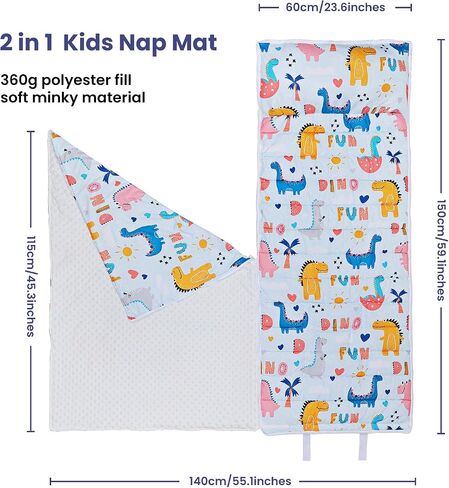Kids Sleeping Bag Nap Mat with Removable Pillow and Blanket,Extra Thick Large 2 in 1 Slumber Bags for Boys Girls,Toddler Nap Mat for Preschool Daycare Travel Camping in Saudi Arabia