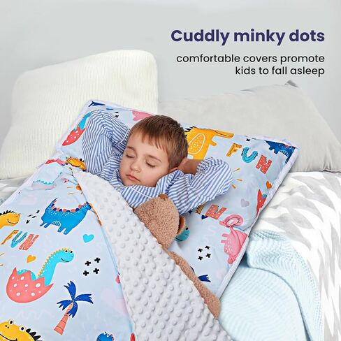 Kids Sleeping Bag Nap Mat with Removable Pillow and Blanket,Extra Thick Large 2 in 1 Slumber Bags for Boys Girls,Toddler Nap Mat for Preschool Daycare Travel Camping in Saudi Arabia
