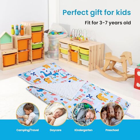 Kids Sleeping Bag Nap Mat with Removable Pillow and Blanket,Extra Thick Large 2 in 1 Slumber Bags for Boys Girls,Toddler Nap Mat for Preschool Daycare Travel Camping in Saudi Arabia