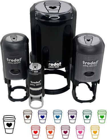 Cute Coffee Lover Traveling Mug Cup Tea Hot Chocolate Self-Inking Rubber Stamp Ink Stamper for Stamping Crafting Planners - 1 Inch Medium - Black Ink in Saudi Arabia