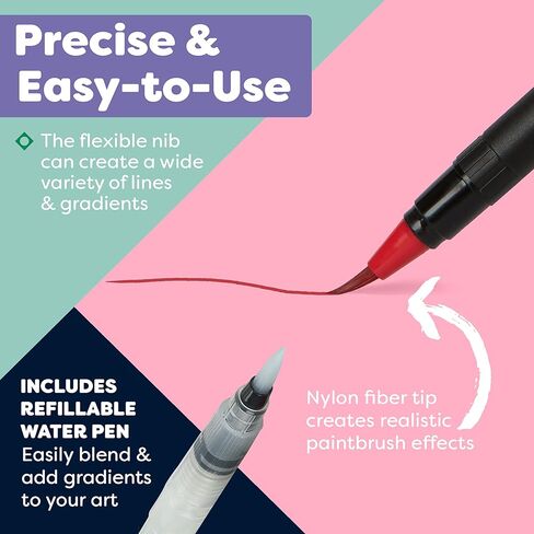 DiYiMi Colorful Art Co. Brush Pens - 20 Piece Watercolor Pen Set w/Premium Brush Tip – Vibrant Paint Markers for Blending, Painting, Coloring, Lettering, Calligraphy, Arts and Crafts in Kuwait