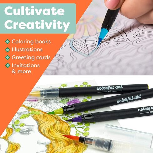 DiYiMi Colorful Art Co. Brush Pens - 20 Piece Watercolor Pen Set w/Premium Brush Tip – Vibrant Paint Markers for Blending, Painting, Coloring, Lettering, Calligraphy, Arts and Crafts in Kuwait