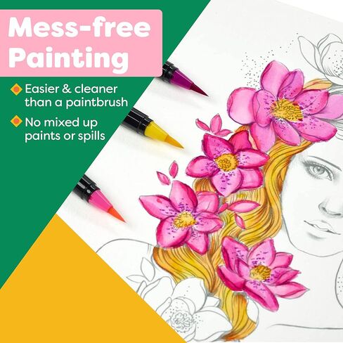 DiYiMi Colorful Art Co. Brush Pens - 20 Piece Watercolor Pen Set w/Premium Brush Tip – Vibrant Paint Markers for Blending, Painting, Coloring, Lettering, Calligraphy, Arts and Crafts in Kuwait