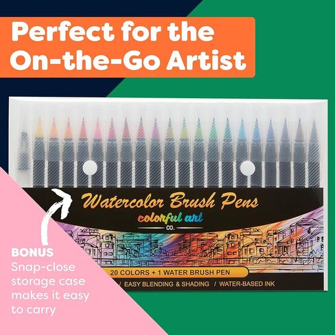 DiYiMi Colorful Art Co. Brush Pens - 20 Piece Watercolor Pen Set w/Premium Brush Tip – Vibrant Paint Markers for Blending, Painting, Coloring, Lettering, Calligraphy, Arts and Crafts in Kuwait