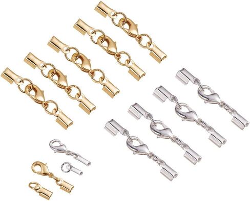 PH PandaHall 20 Sets Brass Lobster Claw Clasps Fold Over Cord End Caps Terminators Crimp End Tips for Jewelry Making, Golden in Saudi Arabia