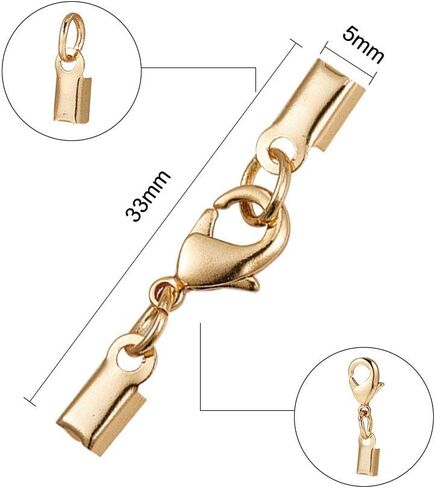 PH PandaHall 20 Sets Brass Lobster Claw Clasps Fold Over Cord End Caps Terminators Crimp End Tips for Jewelry Making, Golden in Saudi Arabia