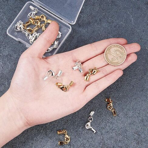 PH PandaHall 20 Sets Brass Lobster Claw Clasps Fold Over Cord End Caps Terminators Crimp End Tips for Jewelry Making, Golden in Saudi Arabia