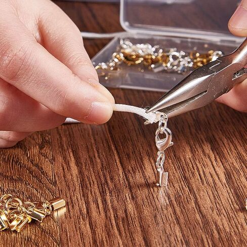 PH PandaHall 20 Sets Brass Lobster Claw Clasps Fold Over Cord End Caps Terminators Crimp End Tips for Jewelry Making, Golden in Saudi Arabia