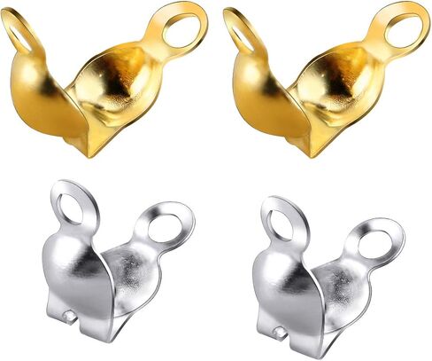 نيوب متداخلة 1400 قطعة من اغطية عقدة اطراف الخرز المعدنية المفتوحة، اغطية طرفية من صدف الحديد لتصنع المجوهرات والحرف اليدوية (ذهبي وفضي) in Kuwait