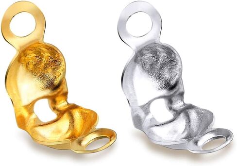 نيوب متداخلة 1400 قطعة من اغطية عقدة اطراف الخرز المعدنية المفتوحة، اغطية طرفية من صدف الحديد لتصنع المجوهرات والحرف اليدوية (ذهبي وفضي) in Kuwait