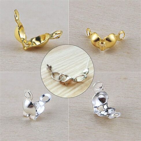 نيوب متداخلة 1400 قطعة من اغطية عقدة اطراف الخرز المعدنية المفتوحة، اغطية طرفية من صدف الحديد لتصنع المجوهرات والحرف اليدوية (ذهبي وفضي) in Kuwait