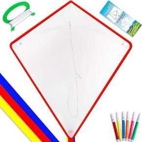HENGDA KITE DIY Blank Painting Kite for Kids & Adults, Kite Making Kit Bulk, Decorating Coloring Kite Party Pack-Single Line-Come with Handles and Strings-White Diamond Kites