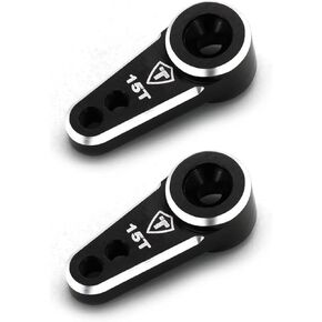 TREAL FCX24 Servo Horn 15T, Aluminum 7075 Servo Arm (2P) Compatible with EMAX Servo for FMS 1/24 FCX24 (Black)