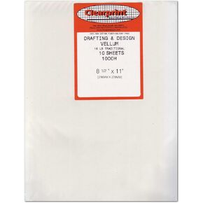 Clearprint 1000H Design Vellum Sheets, 16 lb., 100% Cotton, 8-1/2 x 11 Inches, 10 Sheets Per Pack, Translucent White, 1 Each (10201210) in Saudi Arabia