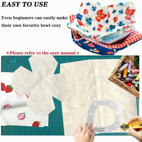 Bowl Cozy Pattern Template Cutting Ruler Set with Rotary Cutter and User Manual,Acrylic Stencils for DIY Arts Crafts Quilting Supplies,Quilting Rulers and Templates for Sewing（3 Sets of 6 Sizes） in Saudi Arabia