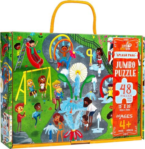 Upbounders Little Likes Kids - Splash Park Jumbo Puzzle, 48 Pieces, Beginner Jigsaw Floor Puzzle with Multicultural Family Children Preschoolers at Play, Age 4-8 in Saudi Arabia