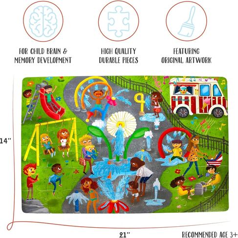 Upbounders Little Likes Kids - Splash Park Jumbo Puzzle, 48 Pieces, Beginner Jigsaw Floor Puzzle with Multicultural Family Children Preschoolers at Play, Age 4-8 in Saudi Arabia