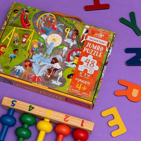 Upbounders Little Likes Kids - Splash Park Jumbo Puzzle, 48 Pieces, Beginner Jigsaw Floor Puzzle with Multicultural Family Children Preschoolers at Play, Age 4-8 in Saudi Arabia