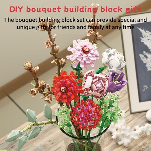 VONTER DIY Flower Bouquet Building Kit, A Unique Flower Bouquet Stacking Blocks Gifts and Creative Project for Adults and Teens, New 2021 (999Pcs, Green) in Saudi Arabia