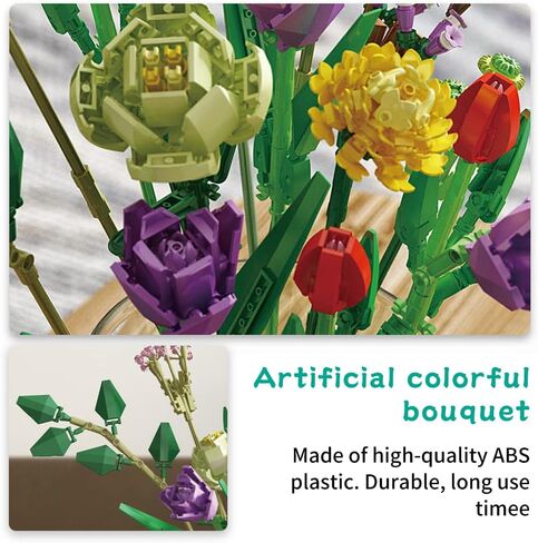 VONTER DIY Flower Bouquet Building Kit, A Unique Flower Bouquet Stacking Blocks Gifts and Creative Project for Adults and Teens, New 2021 (999Pcs, Green) in Saudi Arabia