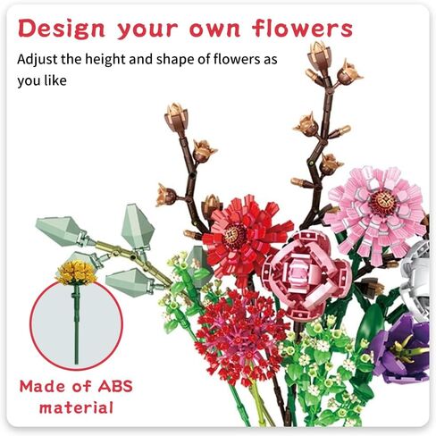 VONTER DIY Flower Bouquet Building Kit, A Unique Flower Bouquet Stacking Blocks Gifts and Creative Project for Adults and Teens, New 2021 (999Pcs, Green) in Saudi Arabia
