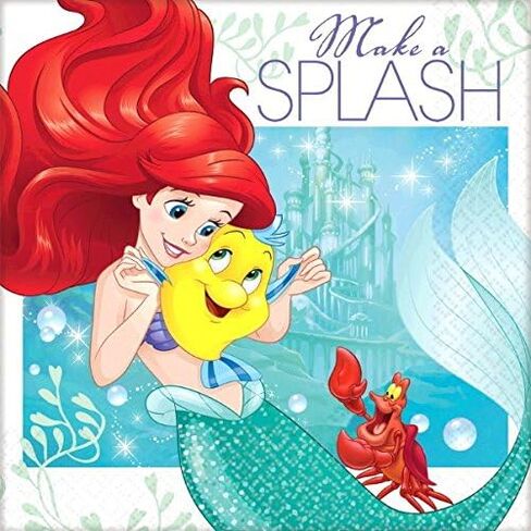 Amscan Girls Enchanting Disney Ariel Dream Big Birthday Party Beverage Napkins (Pack Of 16), Green/Blue, 5" x 5" in Saudi Arabia
