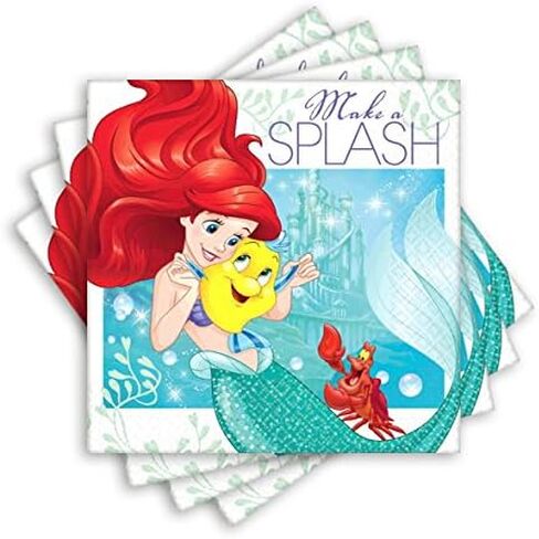 Amscan Girls Enchanting Disney Ariel Dream Big Birthday Party Beverage Napkins (Pack Of 16), Green/Blue, 5" x 5" in Saudi Arabia